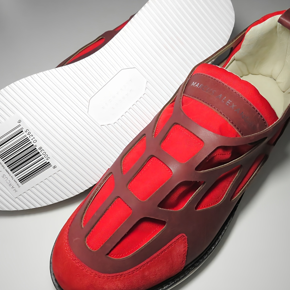 ✨Marcus Alexander Ehlo Red Low Top Sneaker Men’s size 13 Genuine Leather $365 - Picture 7 of 9